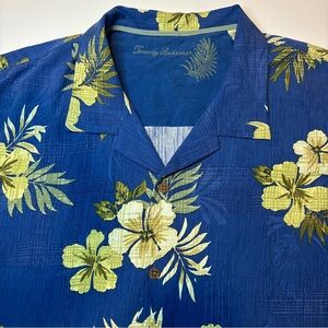 Tommy Bahama Silk Tropical Hawaiian Shirt Blue Hibiscus Floral Cruise - XXL‎ 🌺